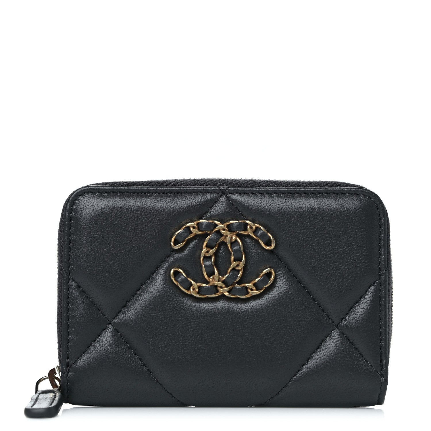 Chanel Lambskin Quilted Chanel 19 Zip Around Coin Purse Wallet Dark Grey 1 of 9