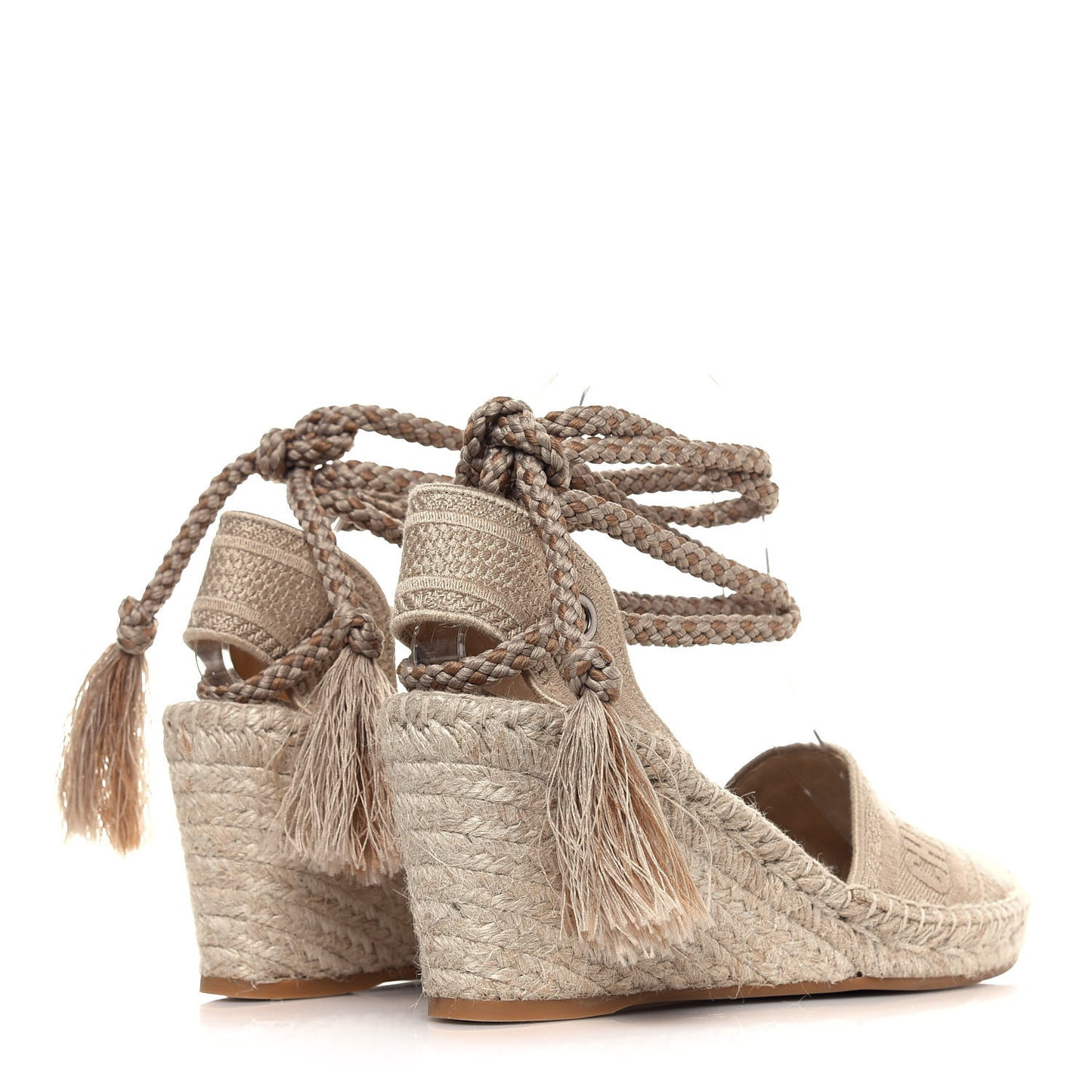 Canvas Embroidered Granville Ankle Tie Espadrille Wedges 39 Cream