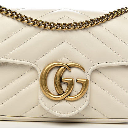 Gucci Calfskin Matelasse Super Mini GG Marmont Shoulder Bag White 11 of 12