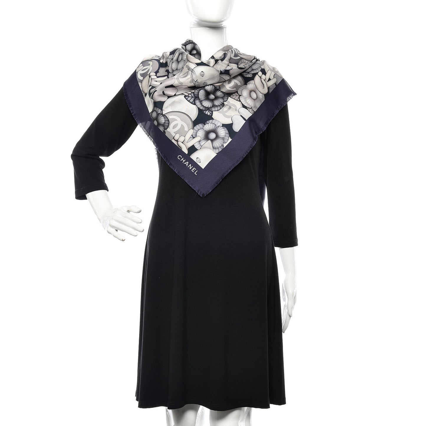 Silk Chiffon Cat Emoticon Scarf Blue
