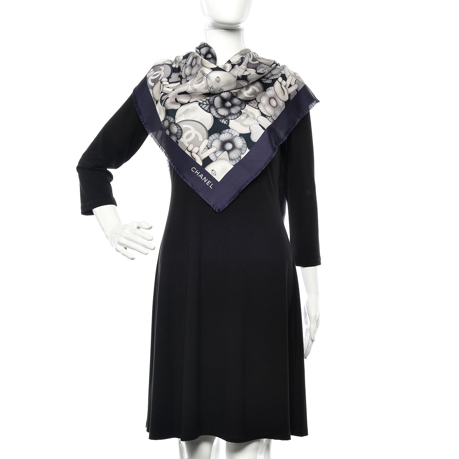Chanel Silk Chiffon Cat Emoticon Scarf Blue 2 of 9