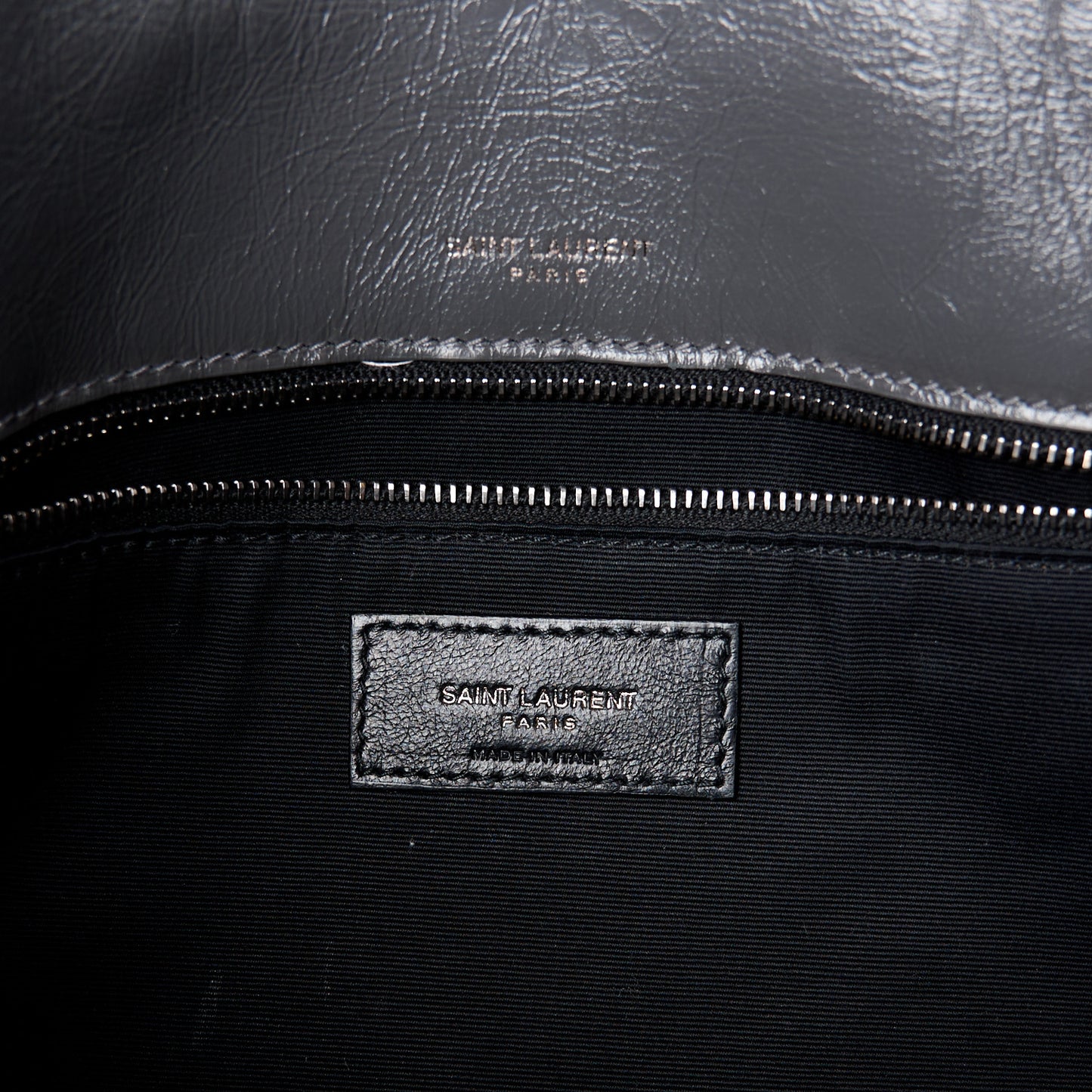 SAINT LAURENT Crinkled Calfskin Matelasse Monogram Medium Niki Chain Satchel Storm