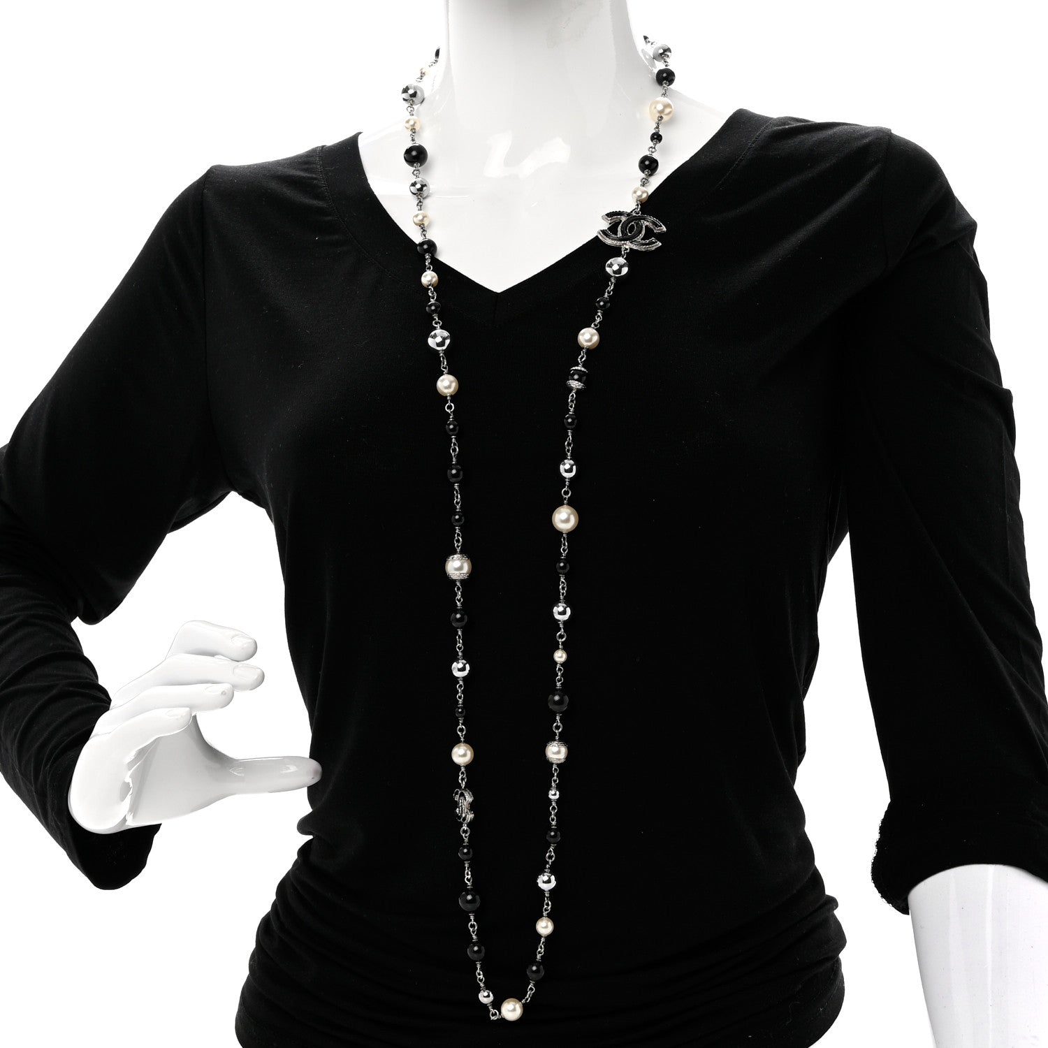 Chanel Pearl Bead Enamel CC Baroque Long Necklace Black Gold 2 of 6