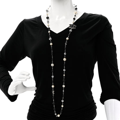 Chanel Pearl Bead Enamel CC Baroque Long Necklace Black Gold 2 of 6