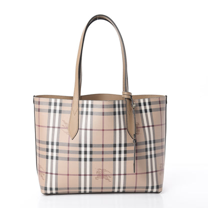 Burberry Grainy Calfskin Haymarket Check Small Reversible Tote Mid Camel 2 of 14