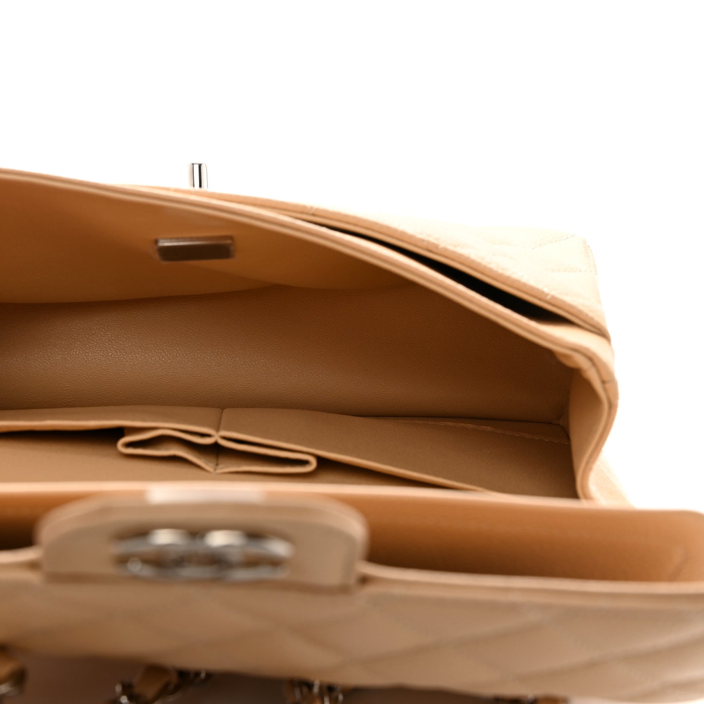 Caviar Quilted Small Double Flap Beige
