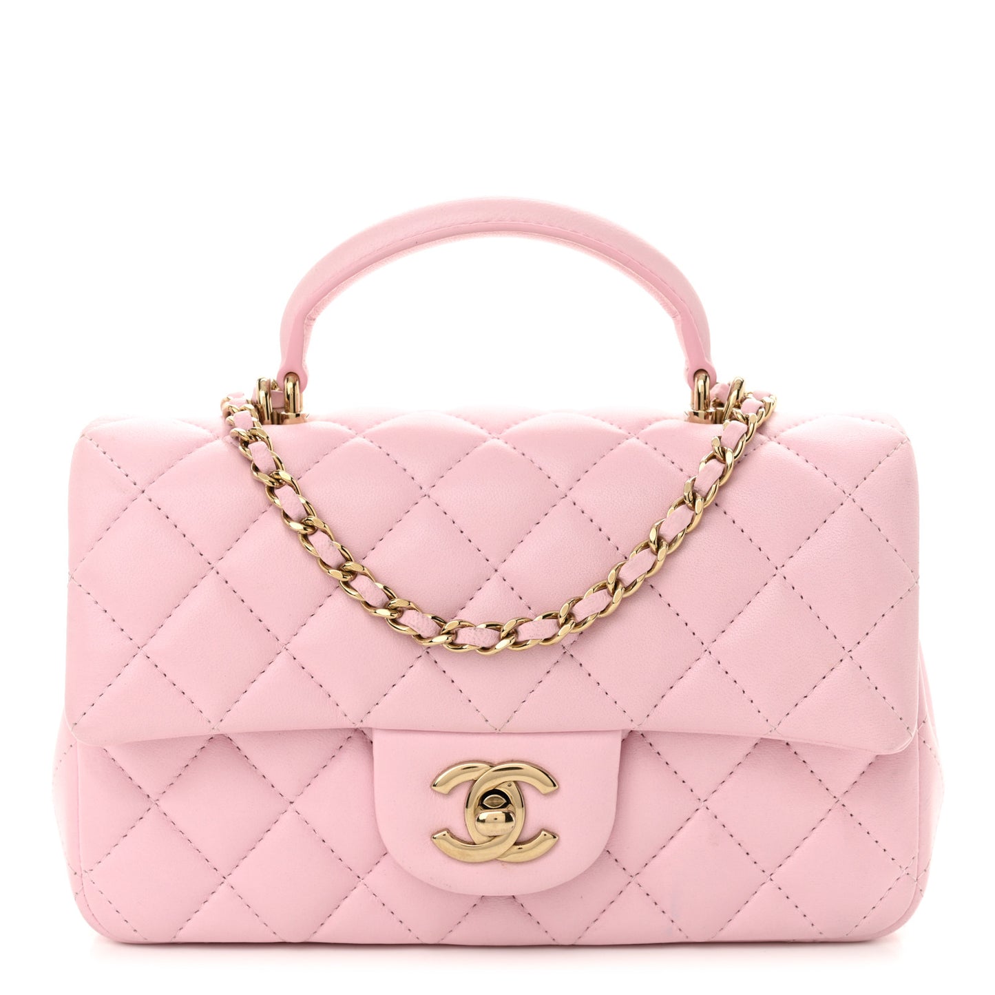 Lambskin Quilted Mini Top Handle Rectangular Flap Light Pink
