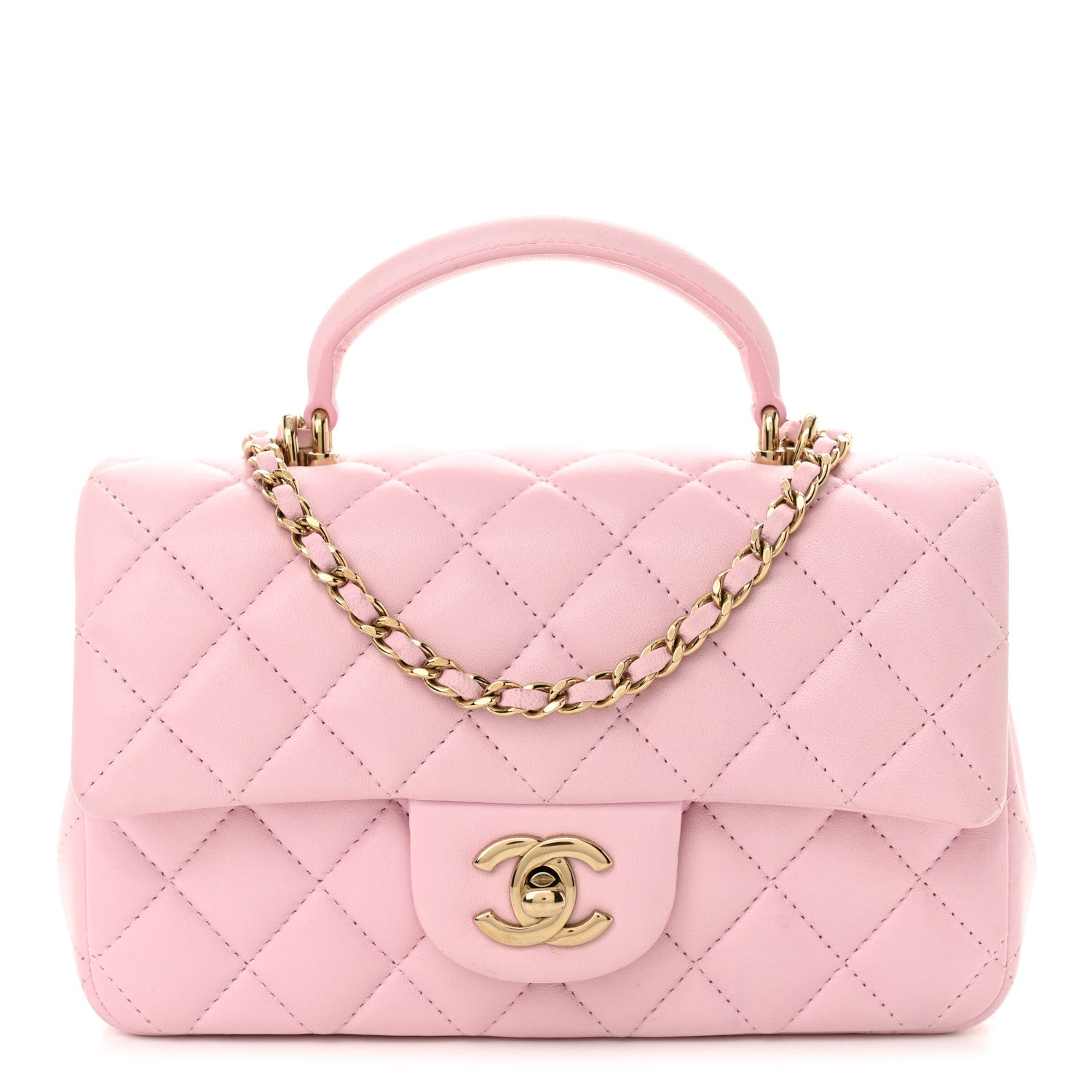Chanel Lambskin Quilted Mini Top Handle Rectangular Flap Light Pink 1 of 13