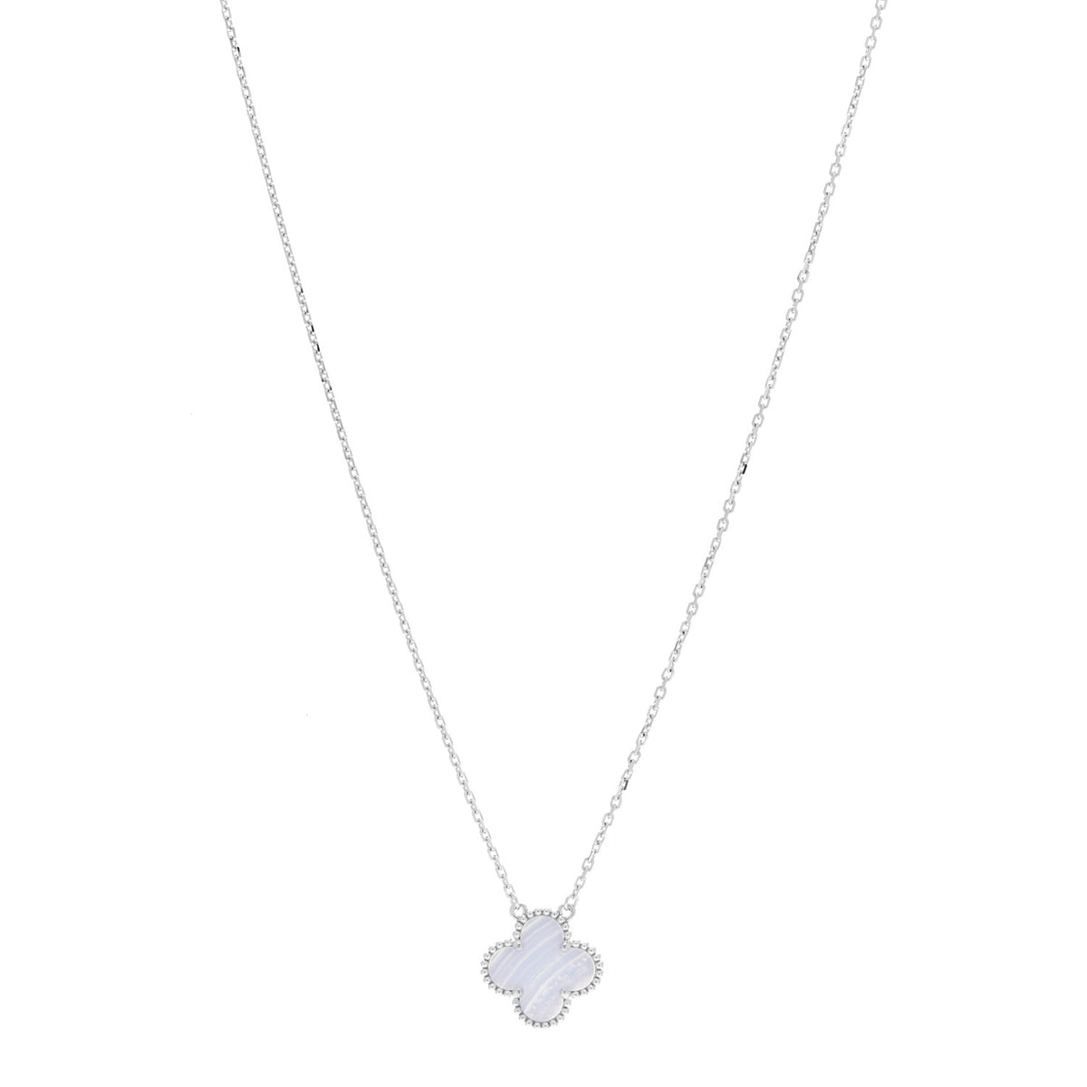 18k White Gold Chalcedony Vintage Alhambra Pendant Necklace
