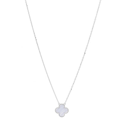 Van Cleef & Arpels 18k White Gold Chalcedony Vintage Alhambra Pendant Necklace 1 of 6