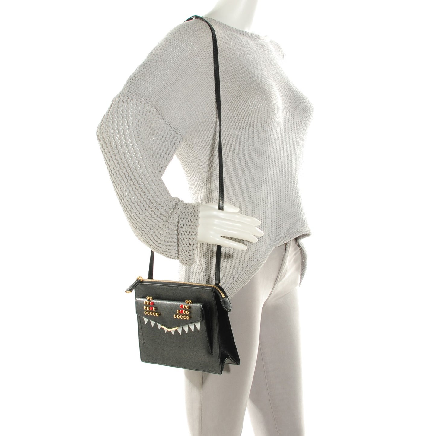 Vitello Elite Studded Monster Crossbody Bag Black