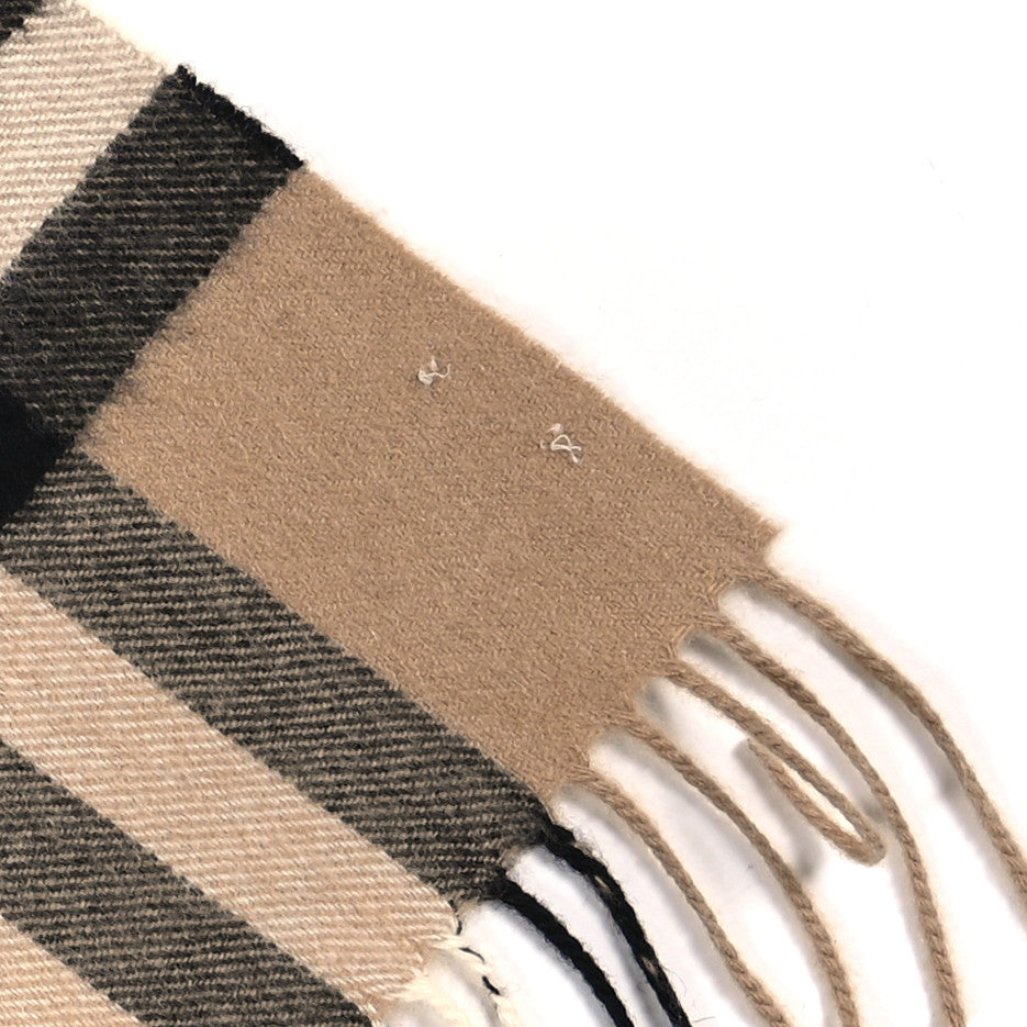 Burberry Cashmere House Check Fringe Scarf Camel 4 of 4
