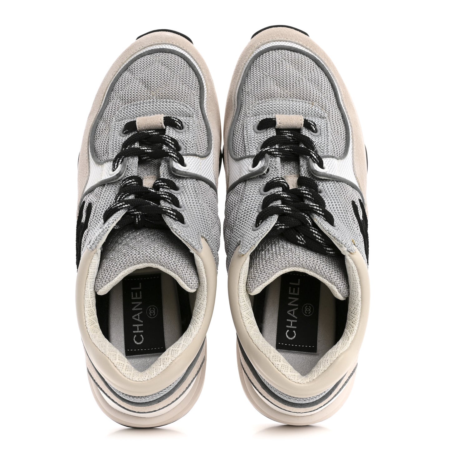Nylon Calfskin Suede Womens CC Sneakers 36.5 Grey White