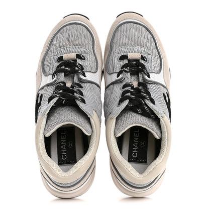 Chanel Nylon Calfskin Suede Womens CC Sneakers 36.5 Grey White 2 of 13