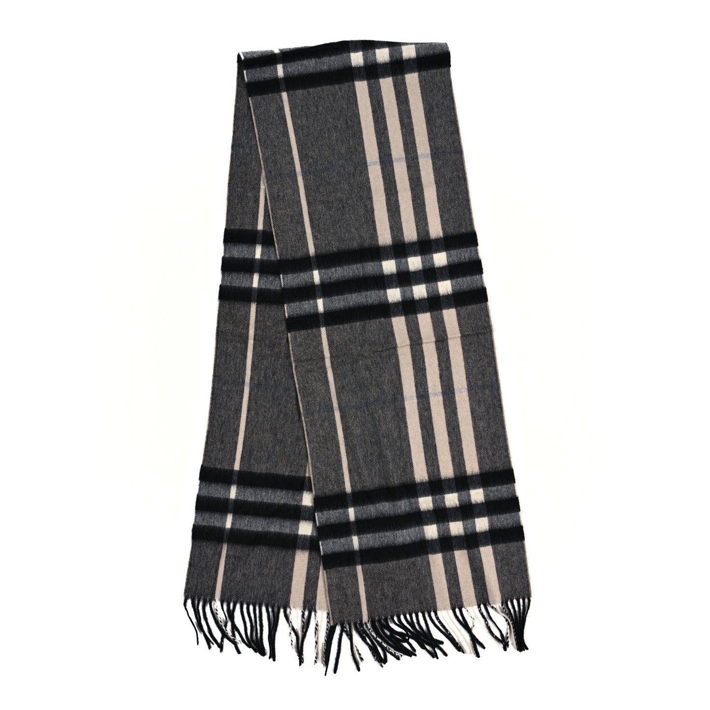 Cashmere Giant Check Fringe Scarf Charcoal Charcoal