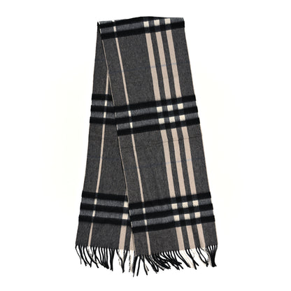 Burberry Cashmere Giant Check Fringe Scarf Charcoal Charcoal 2 of 3