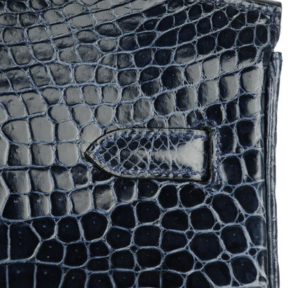 Hermes Shiny Porosus Crocodile Birkin 35 Bleu Abysse 26 of 27