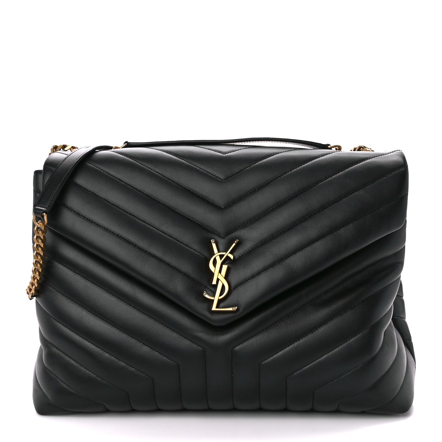 Calfskin Y Quilted Monogram Large Loulou Chain Satchel Black