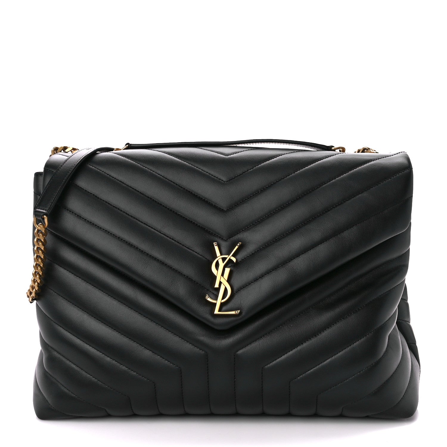 Saint Laurent Calfskin Y Quilted Monogram Large Loulou Chain Satchel Black 1 of 12