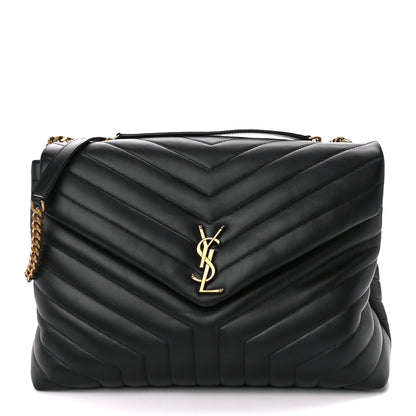 Saint Laurent Calfskin Y Quilted Monogram Large Loulou Chain Satchel Black 1 of 12