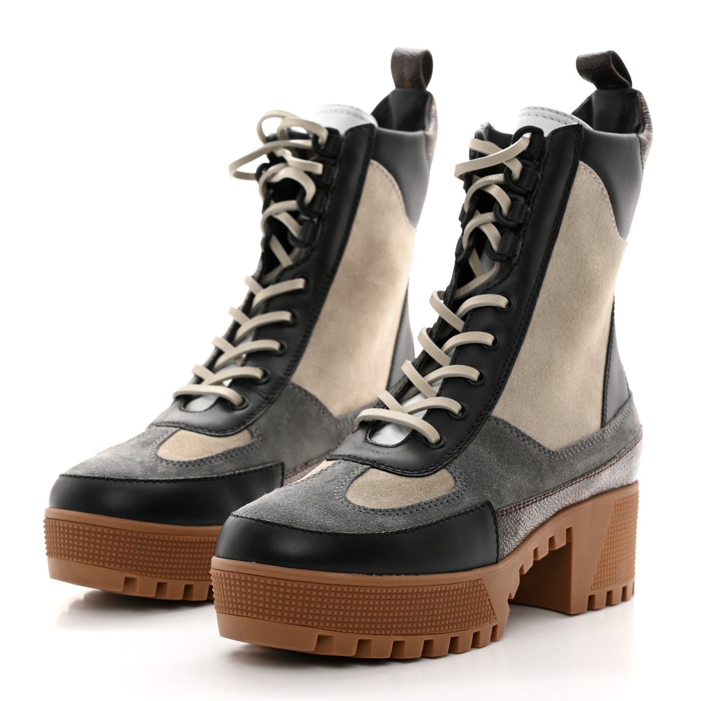 Suede Calfskin Monogram Platform Desert Boots 37 Gray