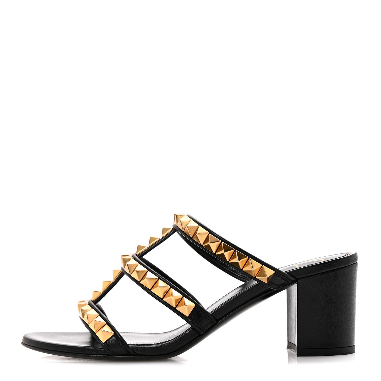 Calfskin Rockstud 60mm Caged Slide Sandals 38 Black