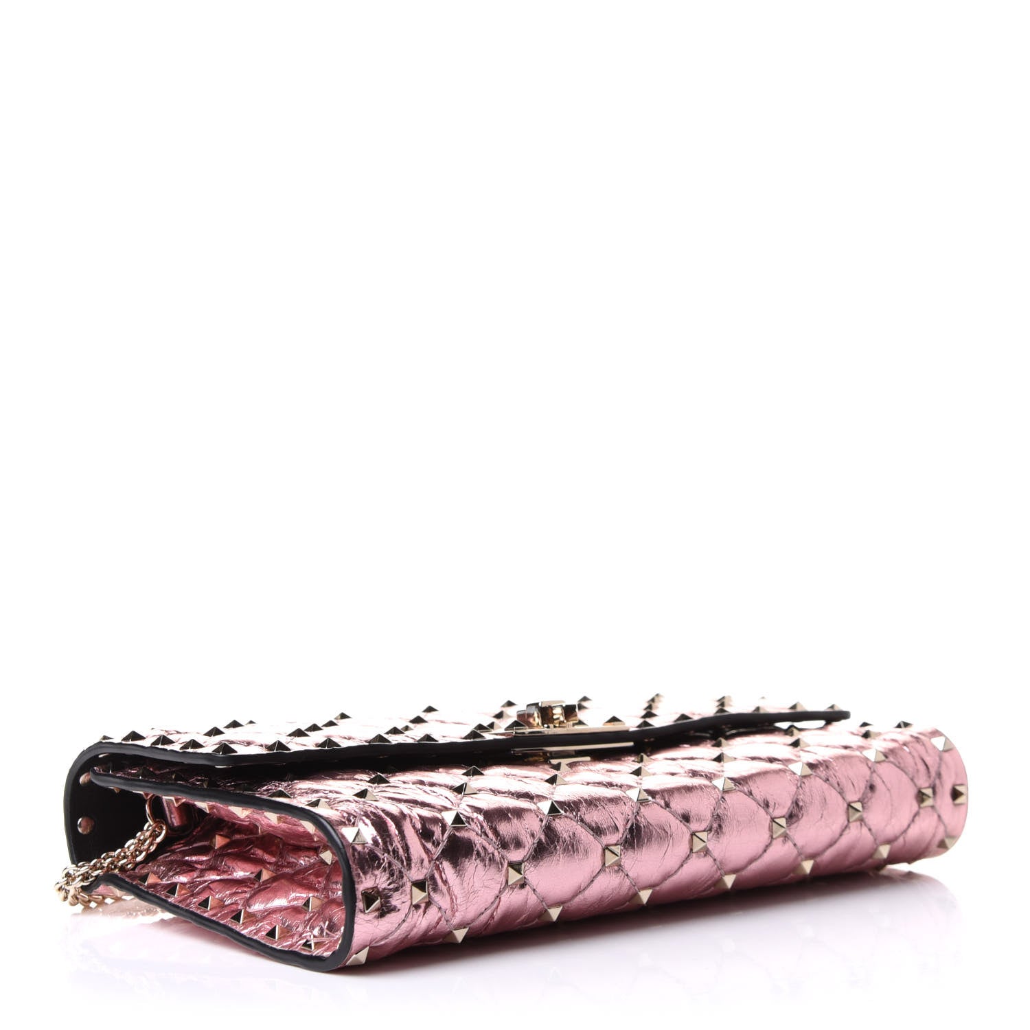 Valentino Garavani Metallic Wrinkled Lambskin Rockstud Spike Wallet on Chain Lipstick 3 of 8