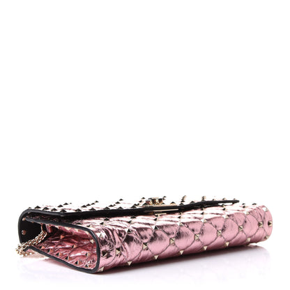 Valentino Garavani Metallic Wrinkled Lambskin Rockstud Spike Wallet on Chain Lipstick 3 of 8