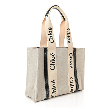 Chloe Cotton Calfskin Medium Woody Ribbon Tote White Black 3 of 9