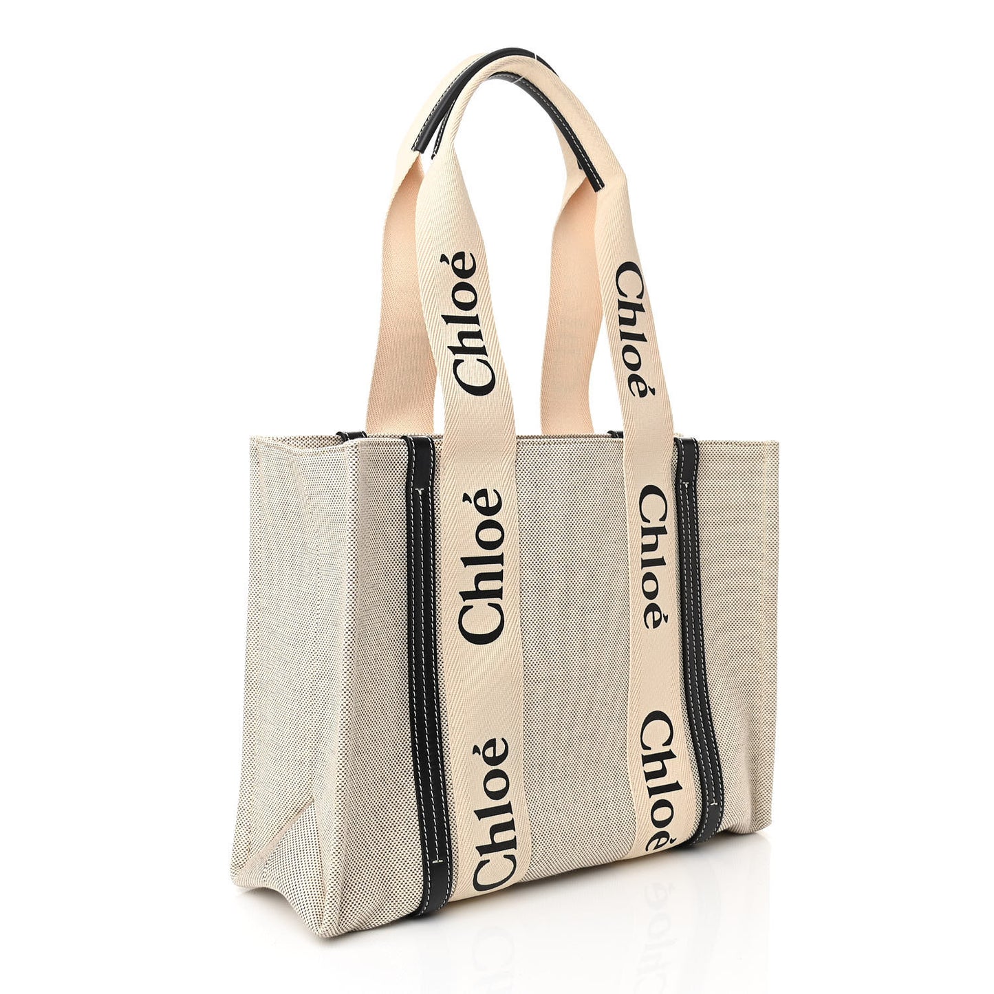 Cotton Calfskin Medium Woody Ribbon Tote White Black