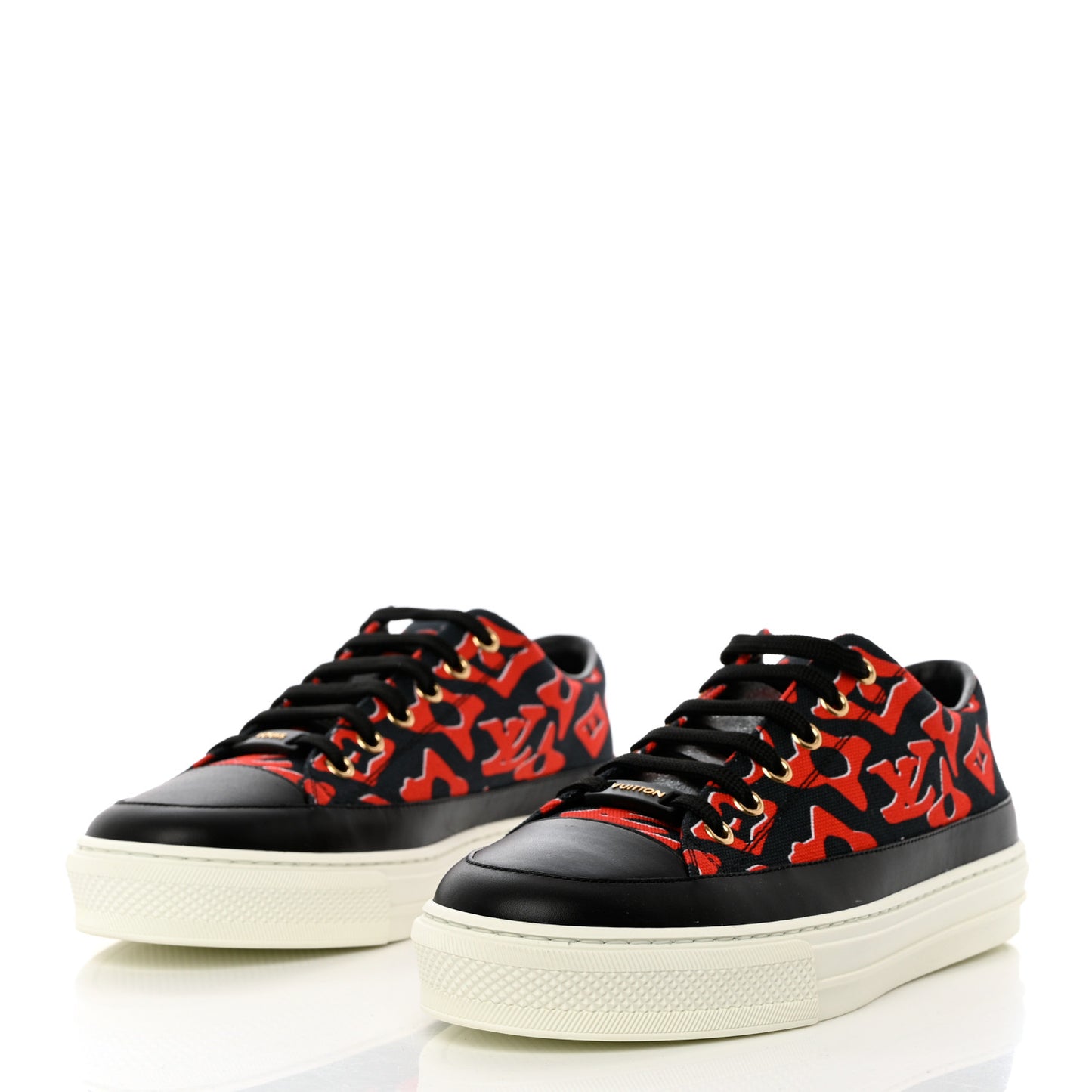 X UF Calfskin Tufted Monogram Stellar Sneakers 37.5 Black Red