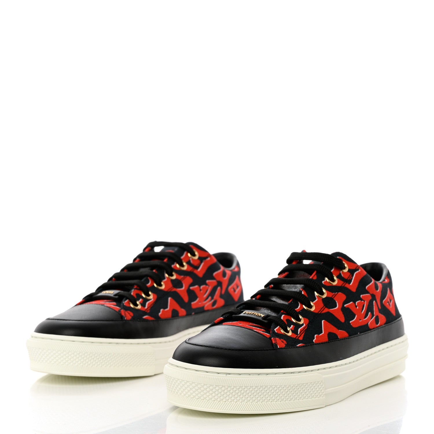 Louis Vuitton X UF Calfskin Tufted Monogram Stellar Sneakers 37.5 Black Red 3 of 11