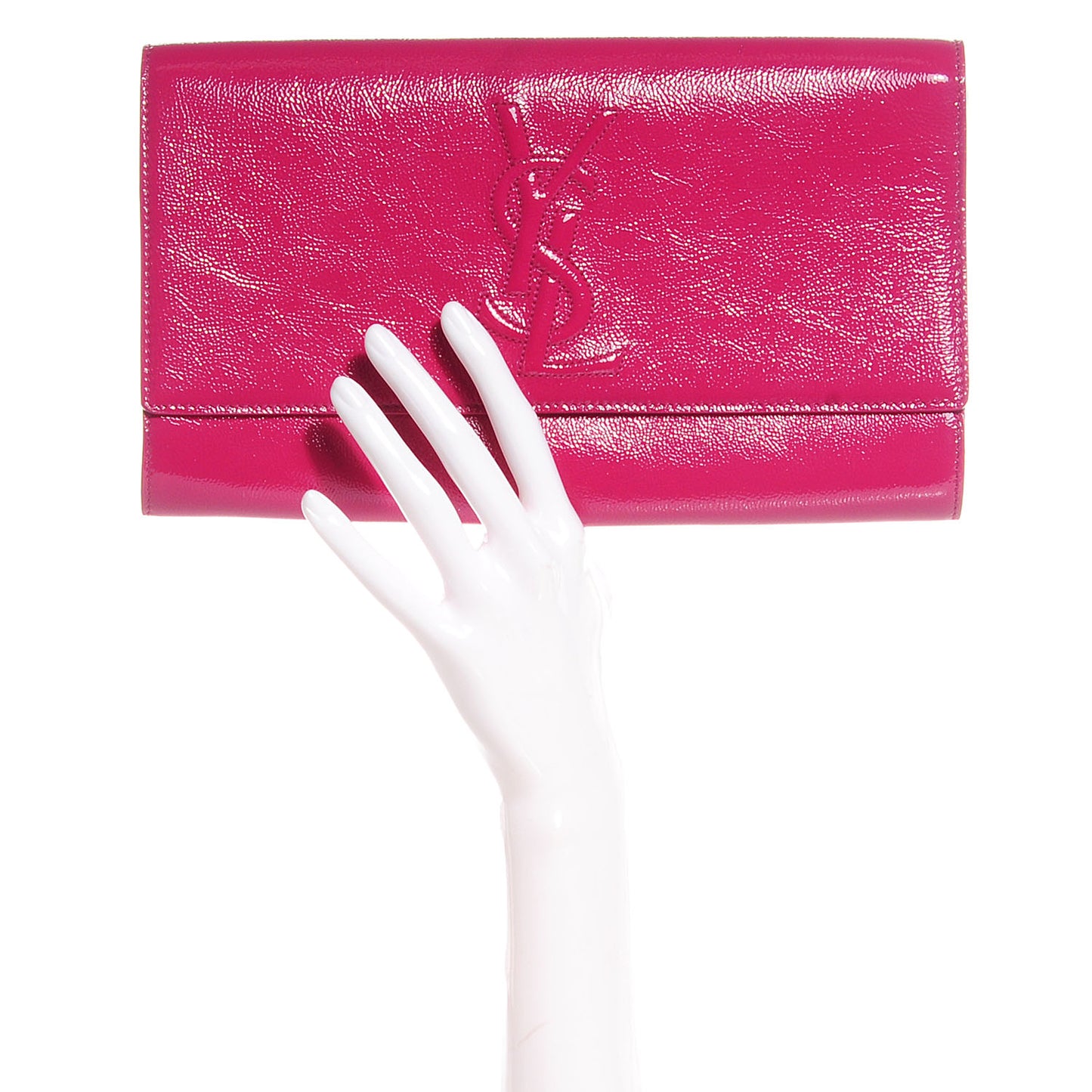 Textured Patent Monogram Large Belle De Jour Clutch Fuchsia