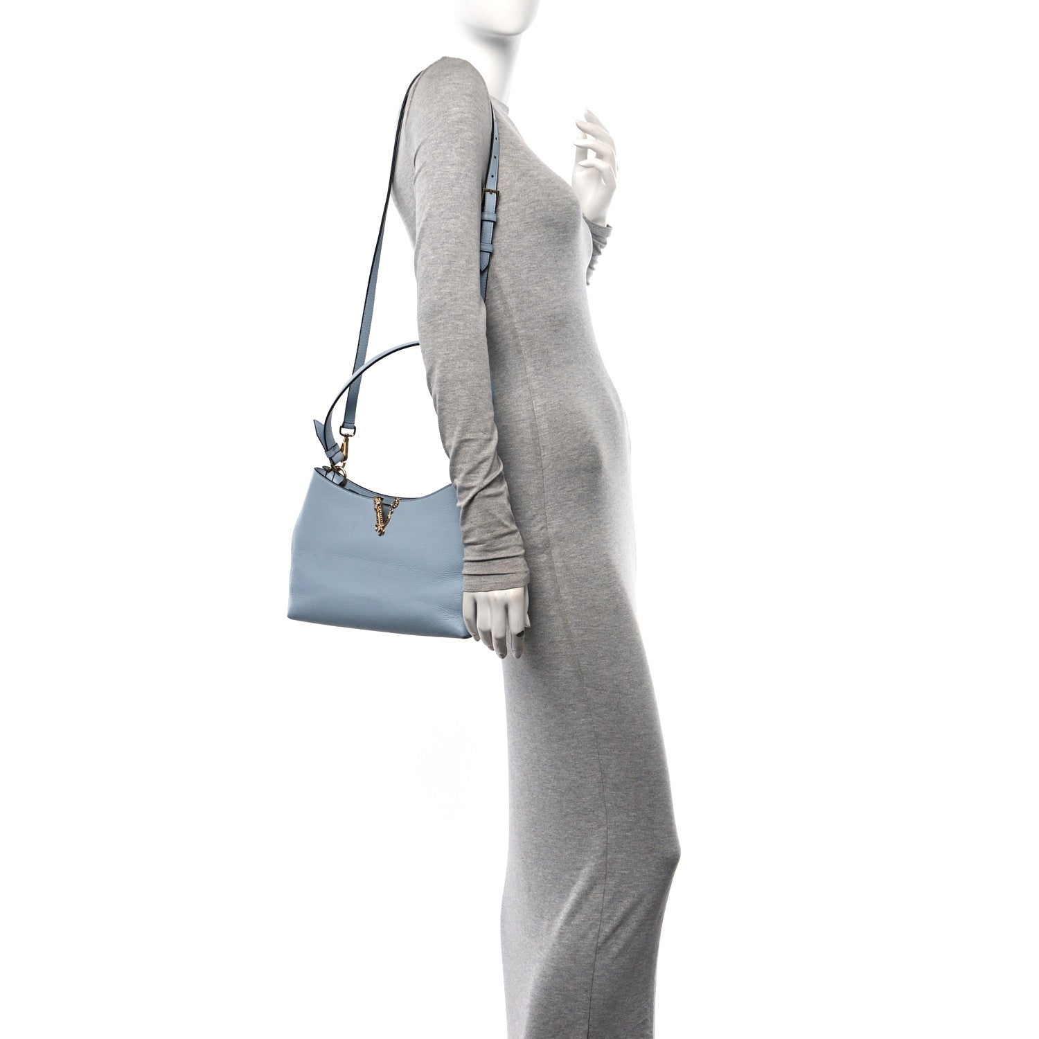 Versace Calfskin Vitello Virtus Hobo Light Blue 2 of 10