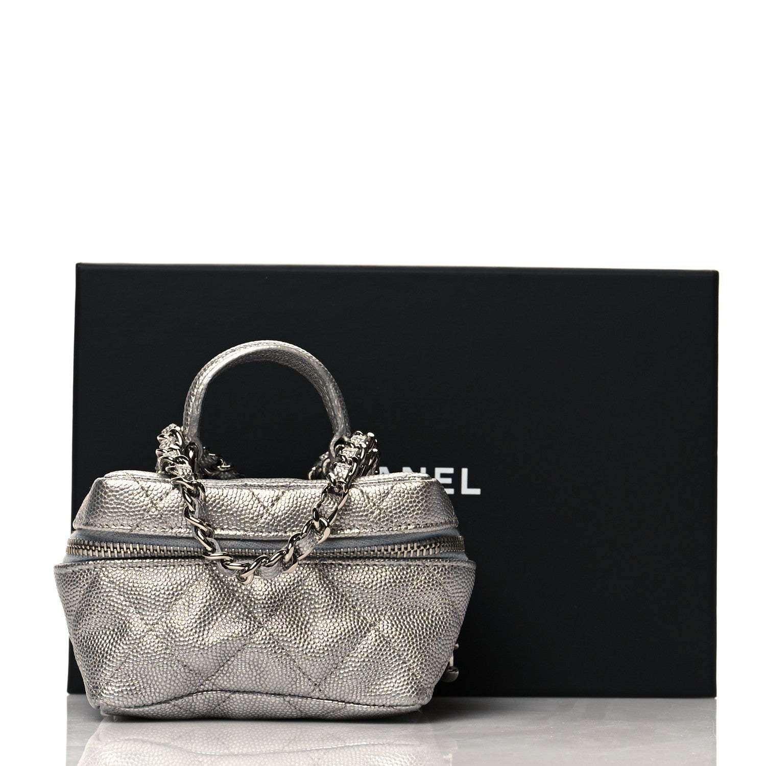 Chanel Metallic Caviar Quilted Mini Top Handle Vanity With Chain Silver 11 of 11