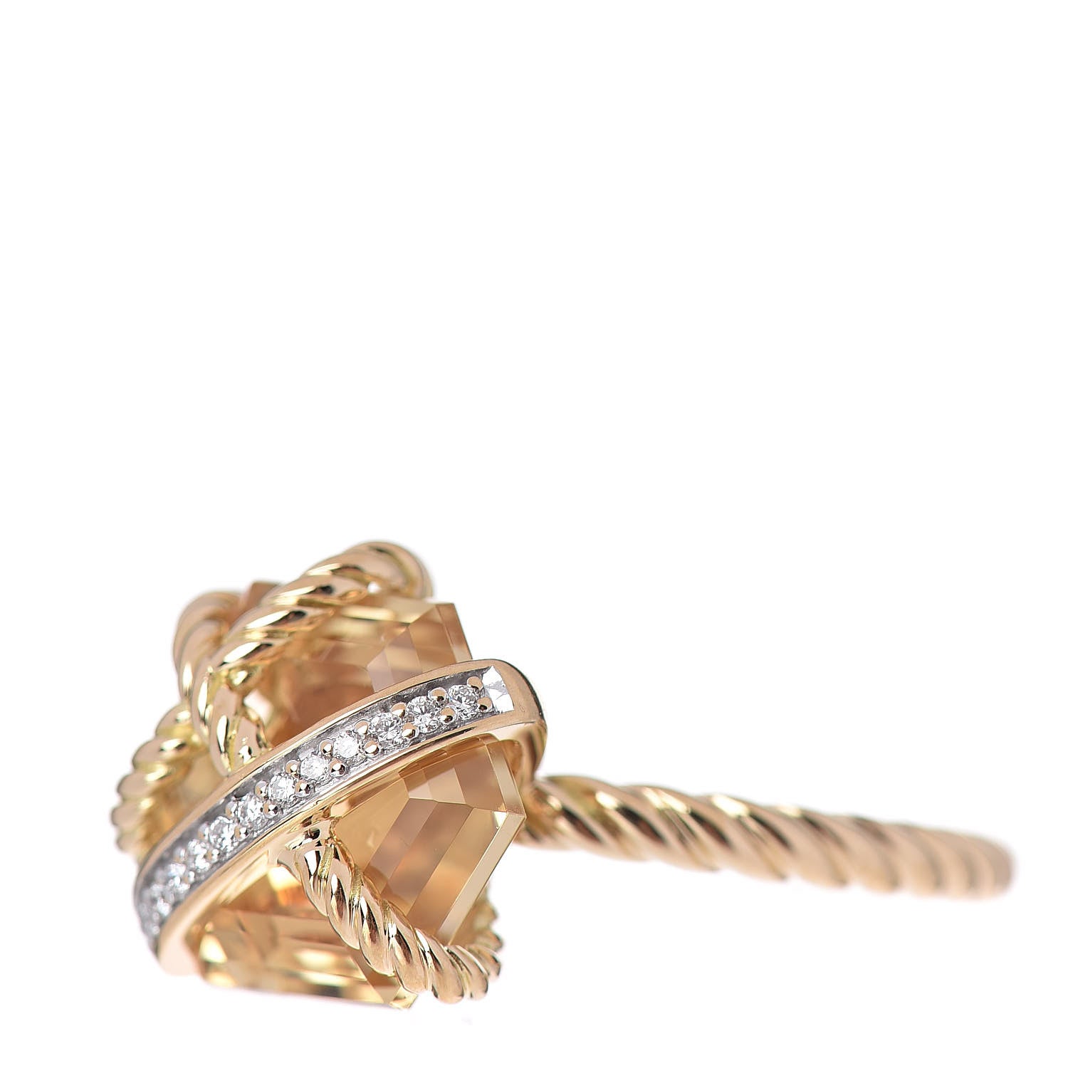 David Yurman 18K Yellow Gold Champagne Citrine Diamond 10mm Cable Wrap Ring 52 6 3 of 5