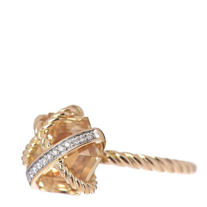 David Yurman 18K Yellow Gold Champagne Citrine Diamond 10mm Cable Wrap Ring 52 6 3 of 5