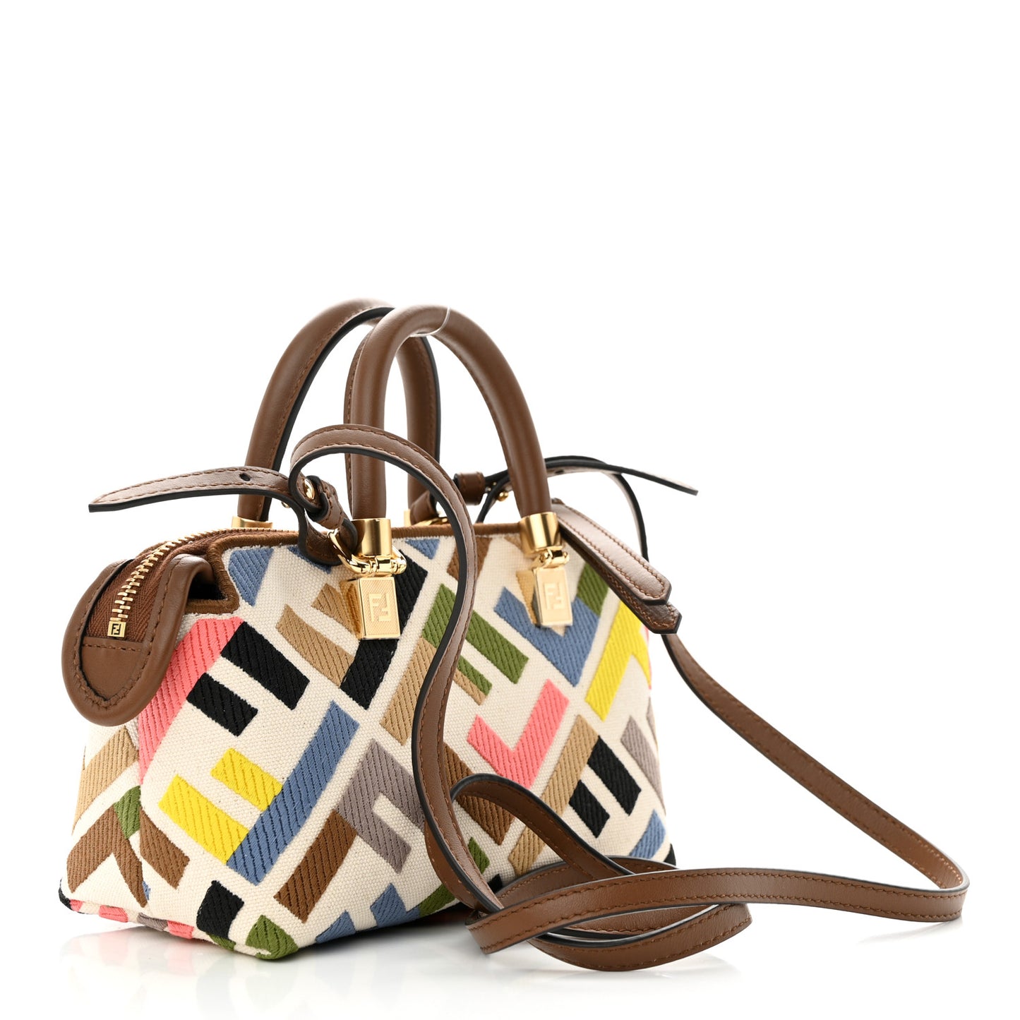 Canvas Vitello FF Multicolor Embroidered Mini By The Way Top Handle Boston Bag Multicolor