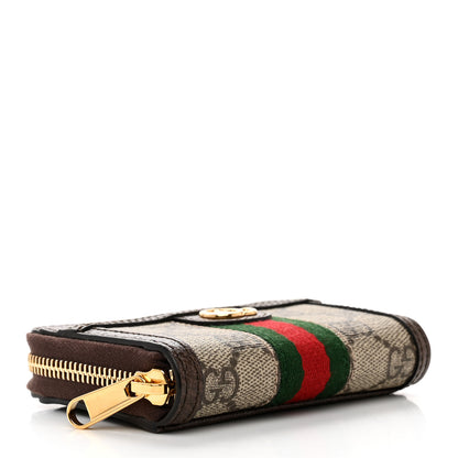 Gucci GG Supreme Monogram Textured Dollar Calfskin Web Ophidia Zip Around Card Case Wallet Beige Ebony New Acero 4 of 6
