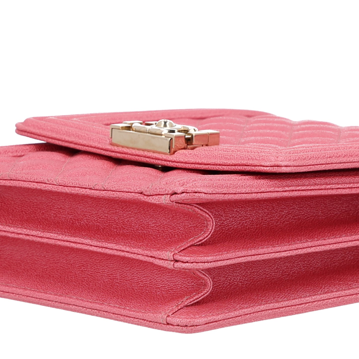 Iridescent Caviar Quilted North South Boy Flap Pink