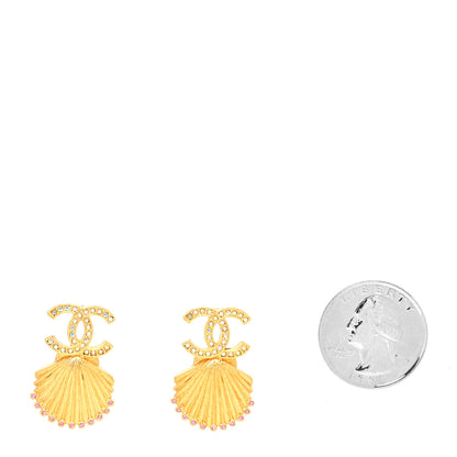 Chanel Crystal CC Shell Earrings Gold Pink 2 of 4
