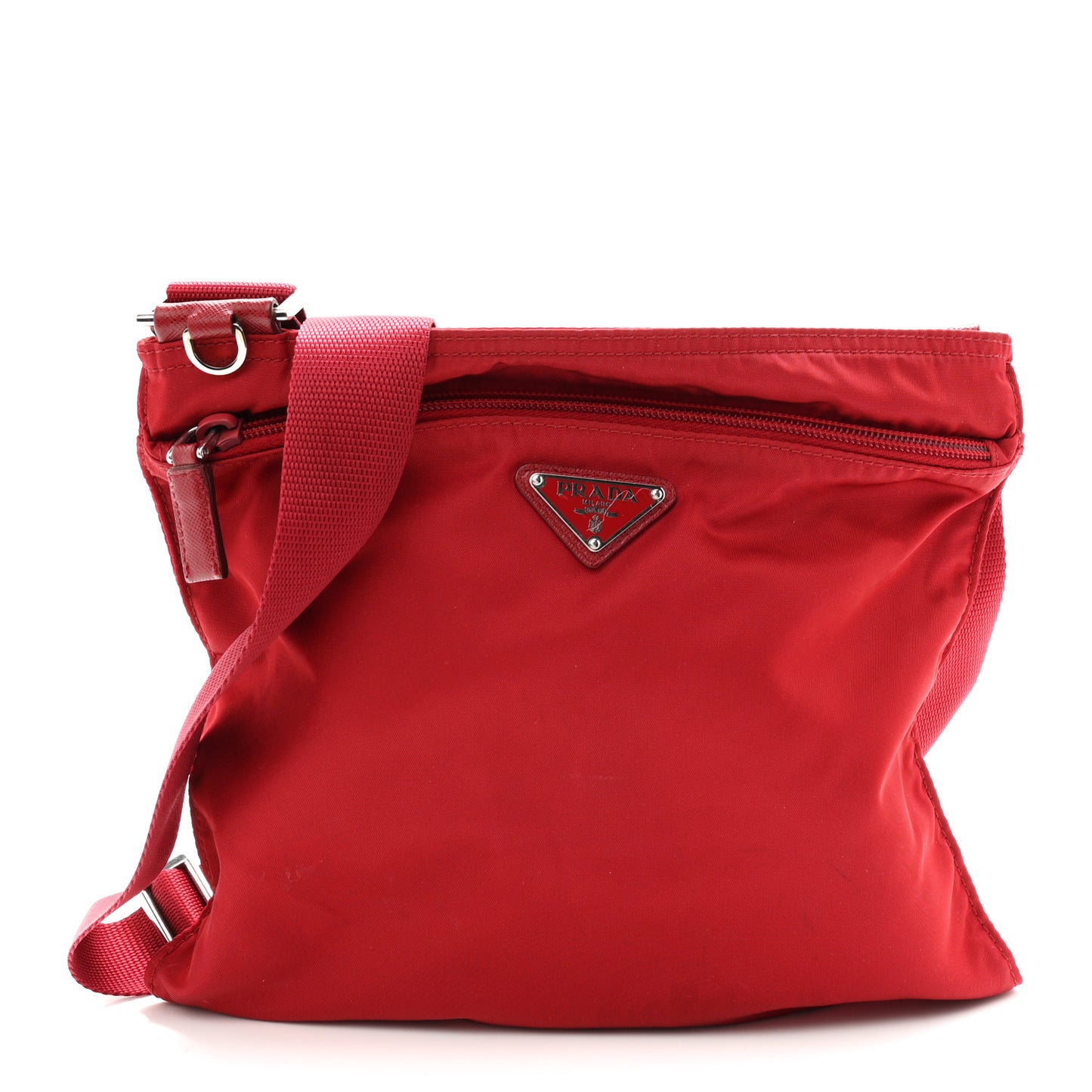 Nylon Vela Saffiano Flat Messenger Bag Rosso