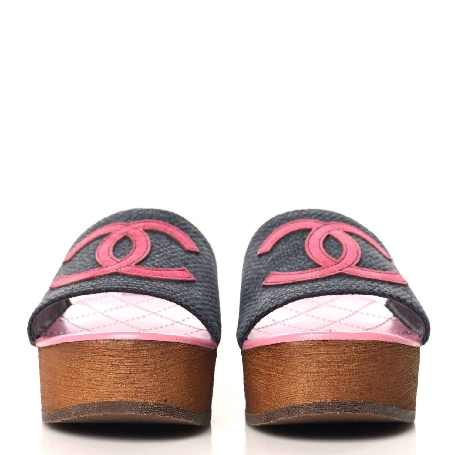Chanel Fabric Suede Calfskin Wooden CC Clogs  37 Dark Grey Fuchsia 3 of 10