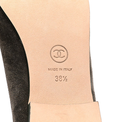 Chanel Suede Calfskin Cap Toe CC Ballerina Flats 38.5 Dark Khaki Dark Green 7 of 9