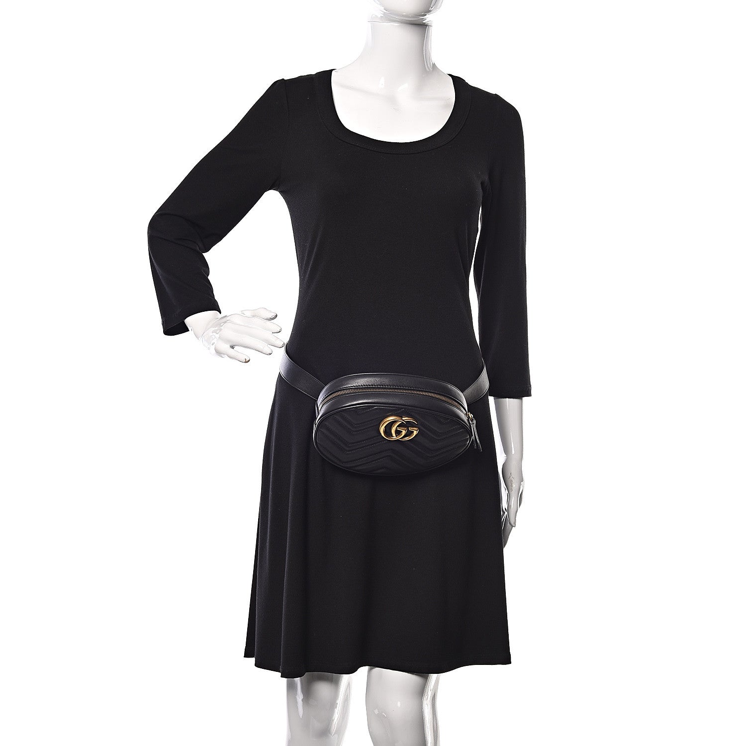 Gucci Calfskin Matelasse GG Marmont Belt Bag 95 38 Black 2 of 10
