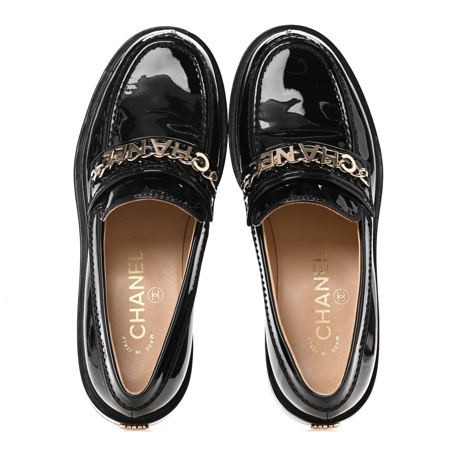 Chanel Shiny Calfskin Logo Loafers 36 Black 2 of 10