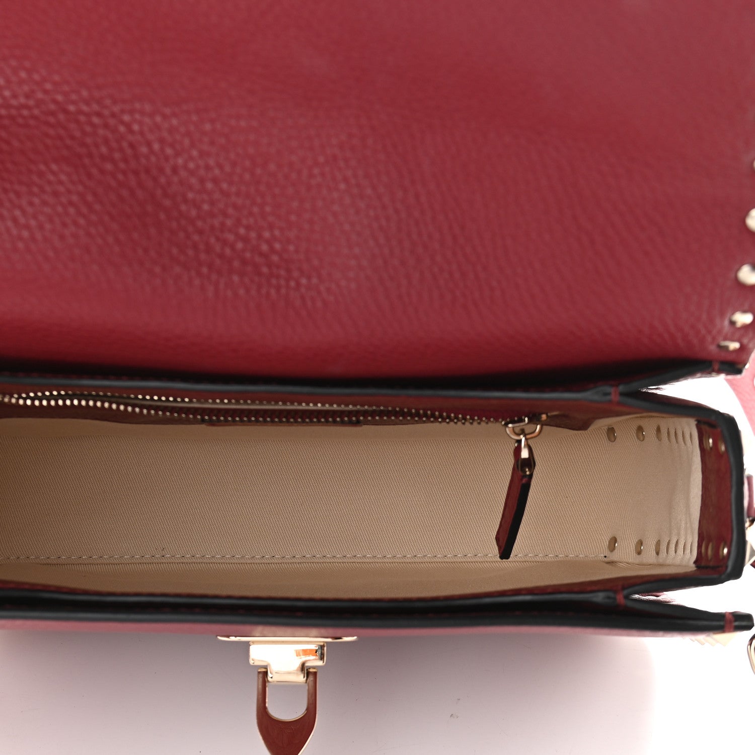 Valentino Garavani Pebbled Calfskin Medium Rockstud Flap Saddle Bag Rubino 5 of 8