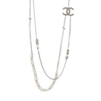 Chanel Pearl CC Long Chain Necklace Silver 1 of 4