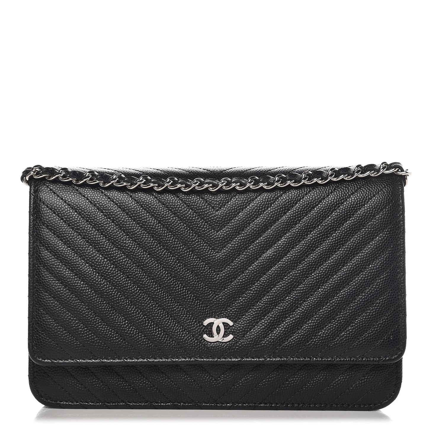 Caviar Chevron Quilted Wallet On Chain WOC Black