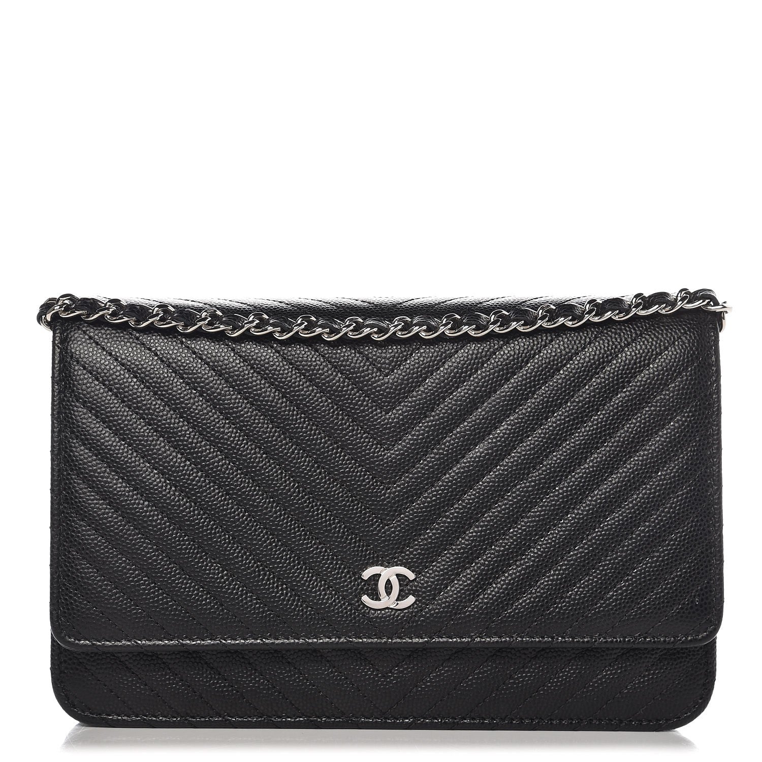 Chanel Caviar Chevron Quilted Wallet On Chain WOC Black 1 of 9
